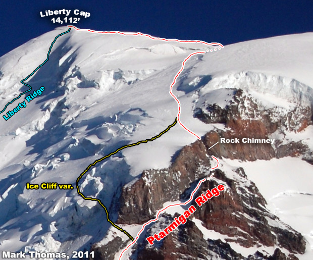LIberty Cap overhangs Liberty Ridge and is being blamed for potentially causing an avalanche that killed these climbers 