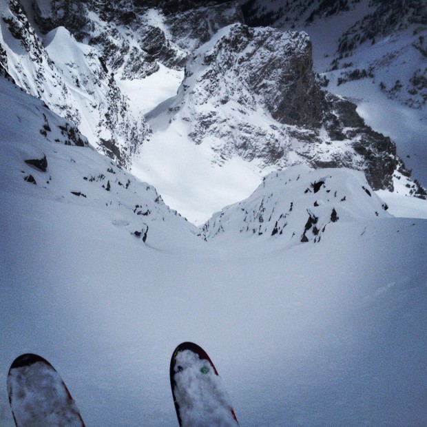 Looking down the S.E. Coulior on the South Teton in deep powLooking down an extremely obscure line that could be classic.