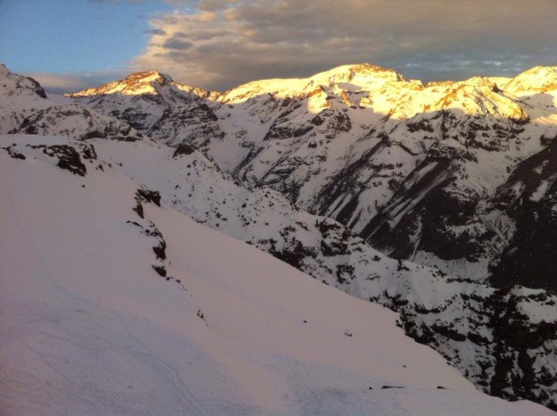 Snow in the flats, rock in the steeps.  Valle Nevado, August 13th, 2014