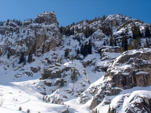 Some complex avalanche terrain in Granite Canyon, Jackson Hole, WY.