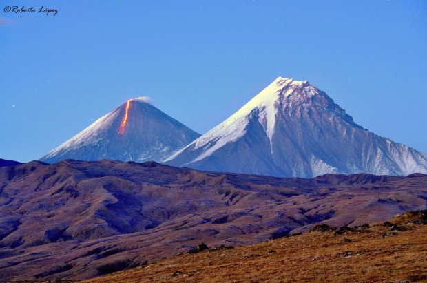 Kamen and Kamtchatka (lava) volcanos.  Kamchatka, Russia.