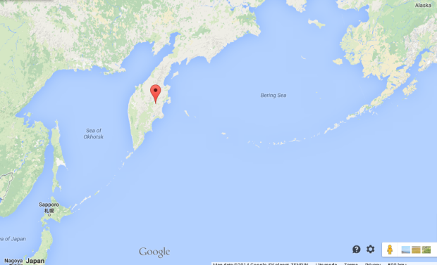 Location of the Kamen Volcano.  Kamchatka, Russia.