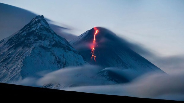 Kamen and Kamtchatka (lava) volcanos. Kamchatka, Russia.