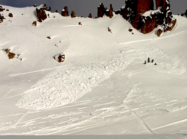 Avalanche and skiers at Catedral ski resort today.