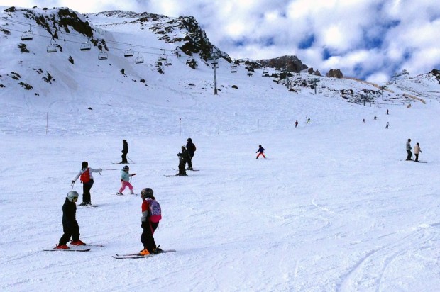 Rocky steeps, snowy flats.  La Parva, August 9th