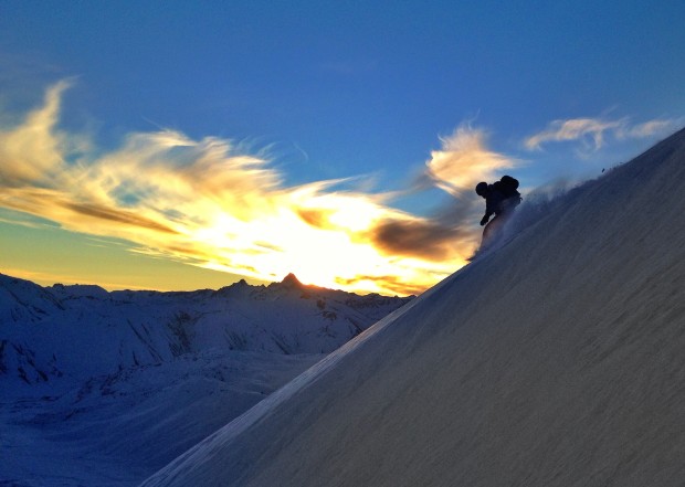 snowboarding down the fingers