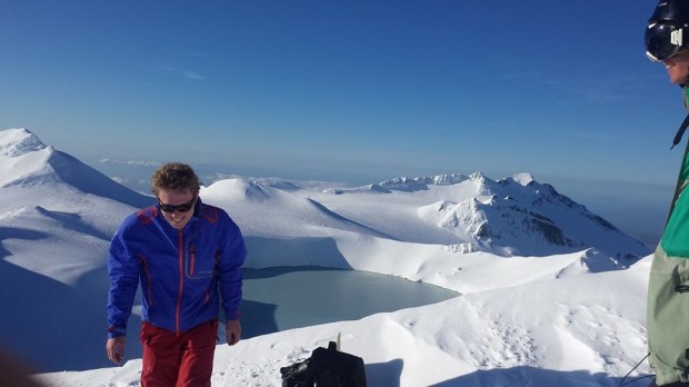 A happy Alex at the crater lake atop Mt. Ruapehu