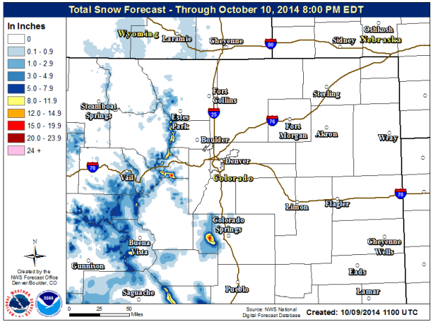 Colorado snow forecast for today.