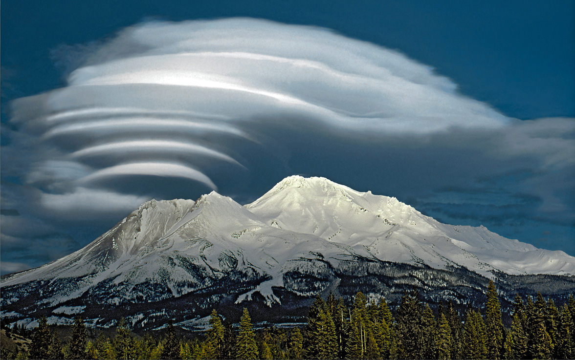 Lenticular clouds over Mt. Shasta, CA.