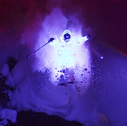 skiing at night with lightsuits