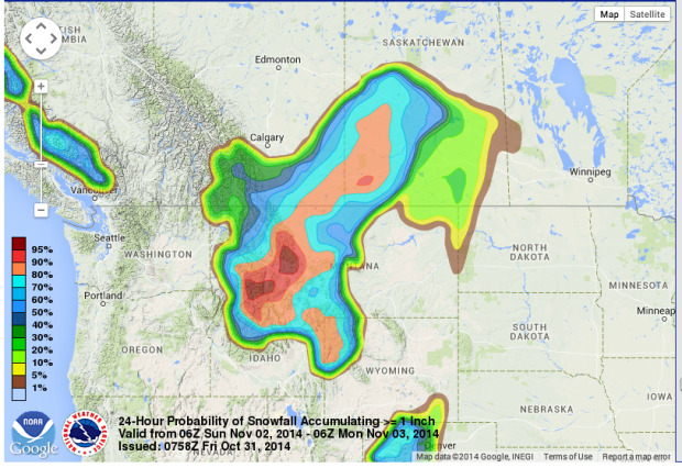 Montana snowfall forecast thru Monday.
