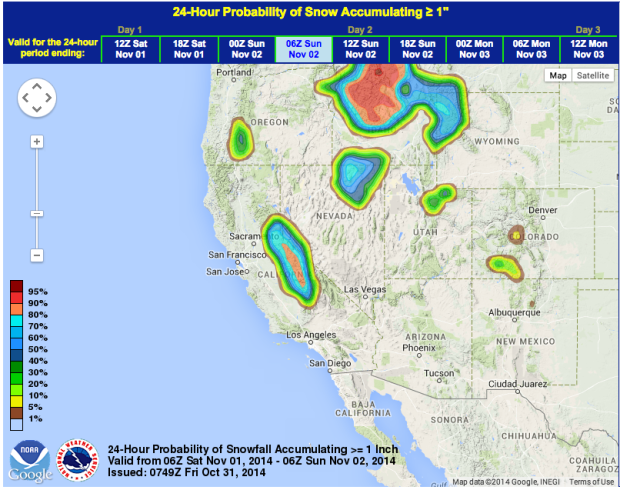 24 hour snowfall probability thru Sunday 