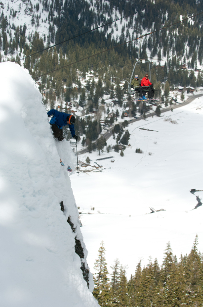 Miles finding a steep spot under the Red Dog chair.  photo:  Hank de Vre