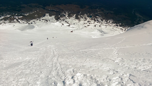 Looking back down at the bootpackers during a short break