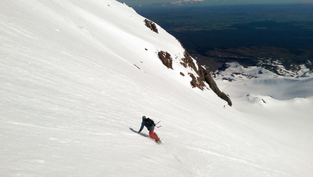 Sam riding past with his trusty ice axe