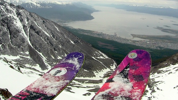 Dropping in from the top over Ushuaia and the Beagle Channel.