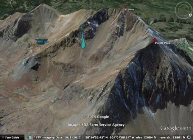 The location of the incident, the slide path is highlighted in blue.