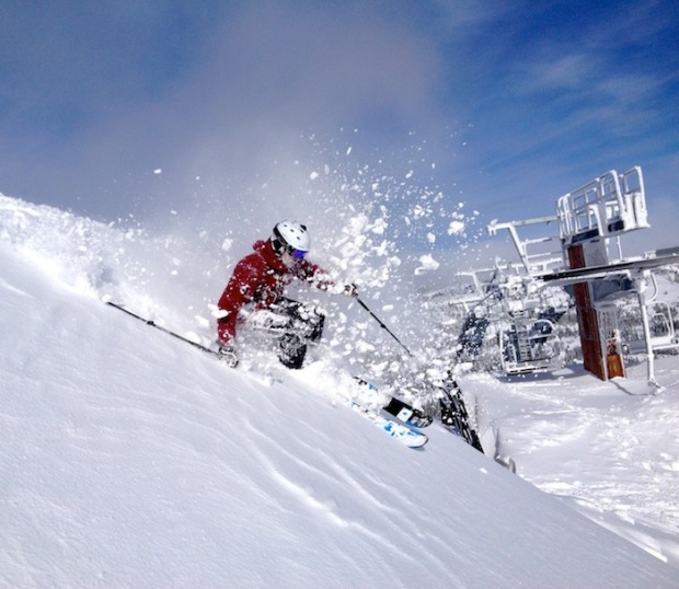 Spak getting deep for the camera today above the Crow's Peak chair