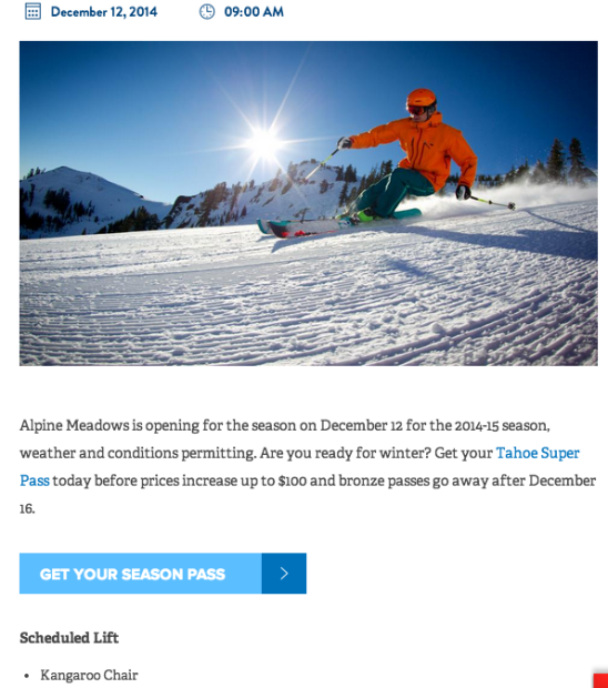 Alpine Meadows update about opening day.