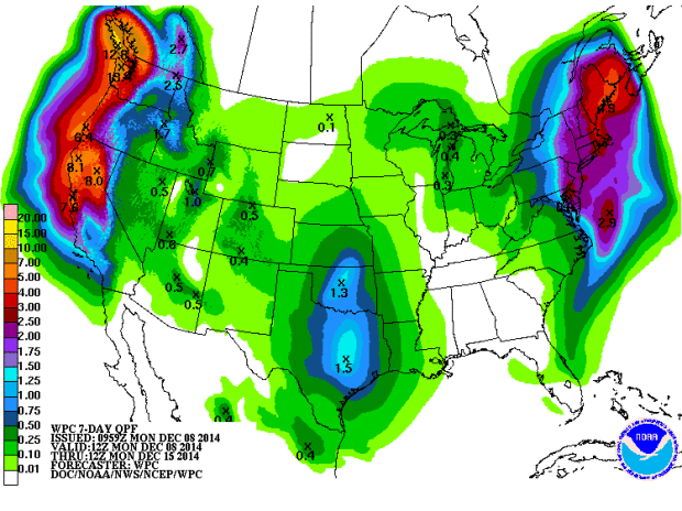 NOAA is forecasting up to 8 inches of liquid precip for the Northern Sierra in the next 7 days.  Wow.
