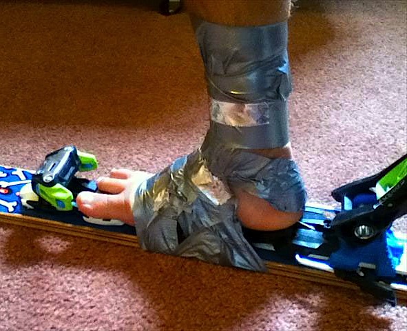Duct tape ski boots!
