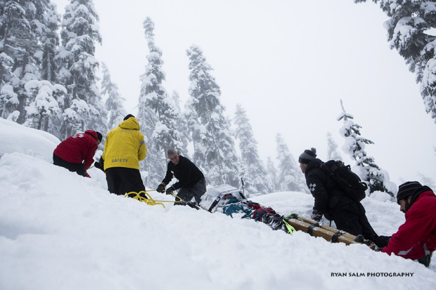 Getting hauled up out of the spot I was injured.