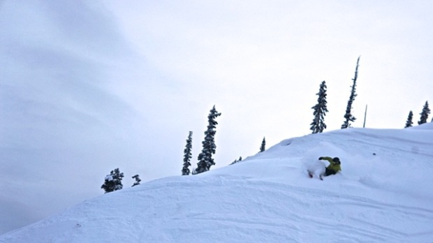 Slashing some pow on the lower mountain.