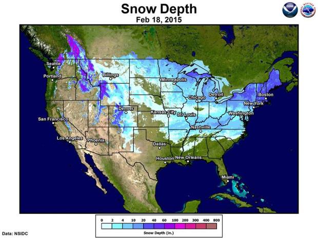 Snow Coverage in the USA as of February 18th, 2015