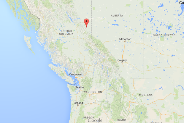 Map showing the location of Tumbler Ridge, B.C., Canada.
