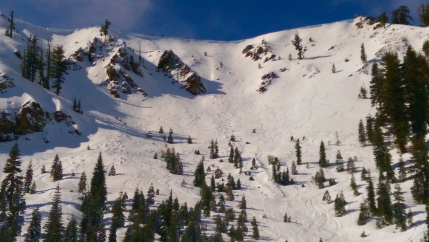 Fresh tracks coming down Beaver Bowl
