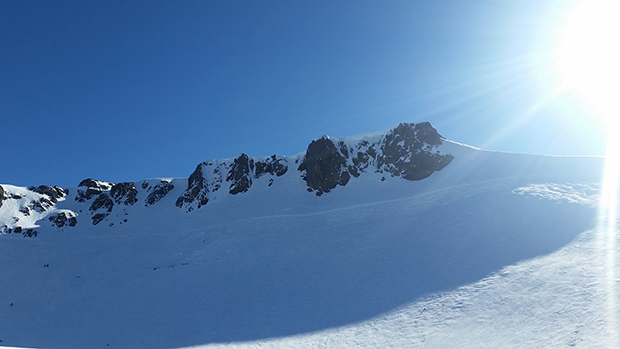 Looking up at the Palisades at Squaw