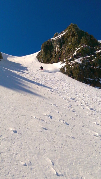 Meagan slashing in National chute in the Palisades.