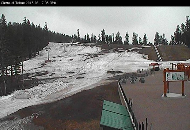 Bottom of Broadway at Sierra-at-Tahoe today looking rough.