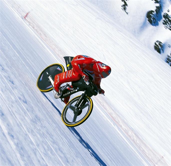 downhill mountain bike on snow