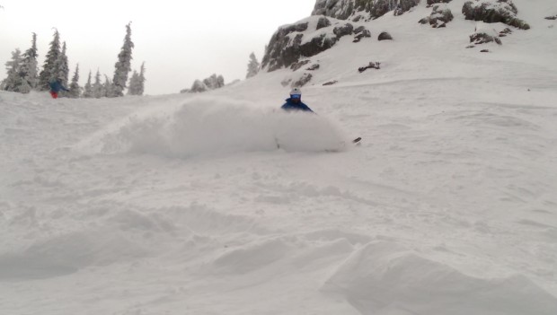 Metres throwing up some snow in The '58