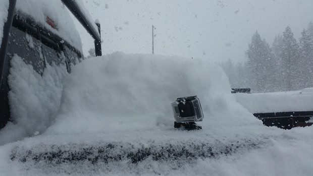 New snow accumulating over the course of the morning, GoPro for scale