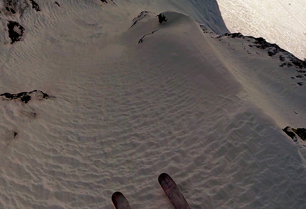 Dropping into Extra Chute @ Squaw Valley