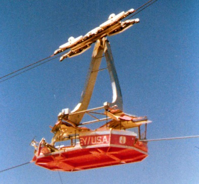 The tram at squaw valley in 1978 after a cable nearly ripped it in half