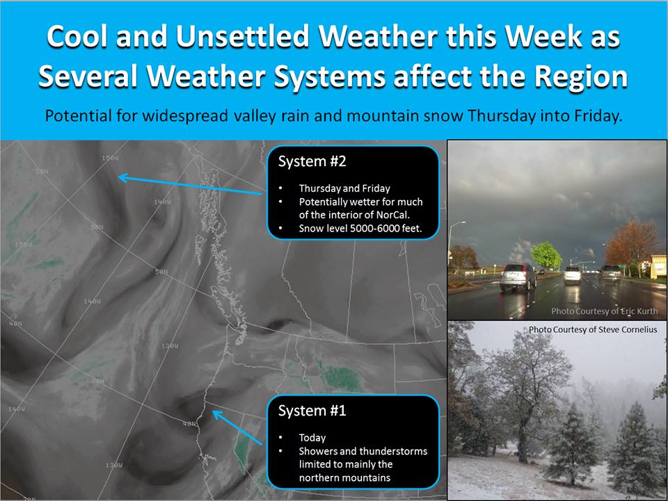 NOAA map of two of this week's California storms.