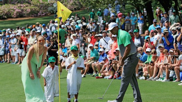Lindsey, Tiger, and Tiger's kids together two weeks ago at the Masters in Augusta.