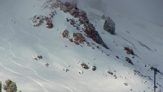 #3 snow slider on Chair 23 today making a slash that counts.