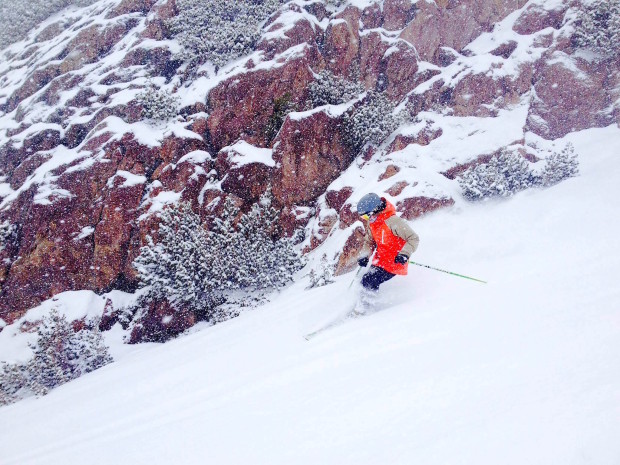 Emily shreddin' pow today off Chair 3.