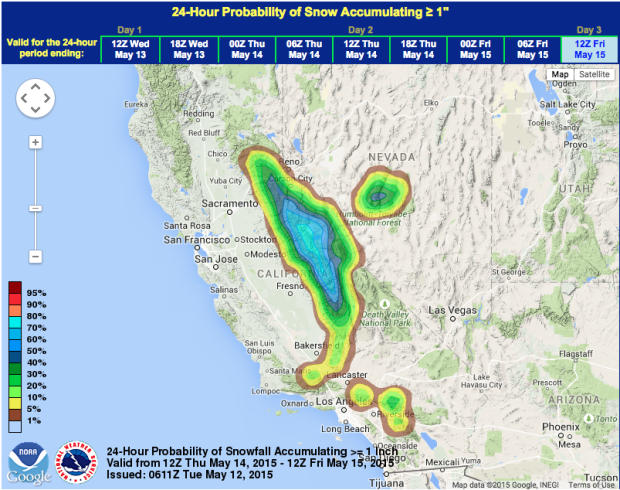 Chance of snow in California on Friday.