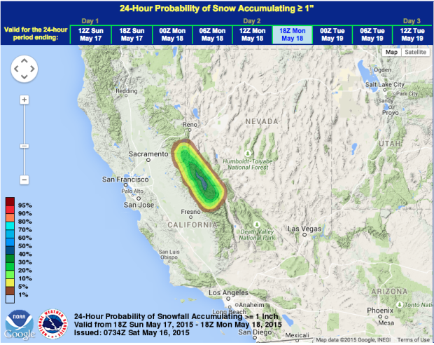 Snow forecast for California Sunday and Monday.