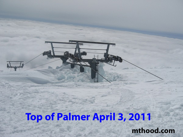 Top of the Palmer chair at Timberline Lodge, OR on Mt. Hood in April, 2011. It doesn't quite look like that this year...