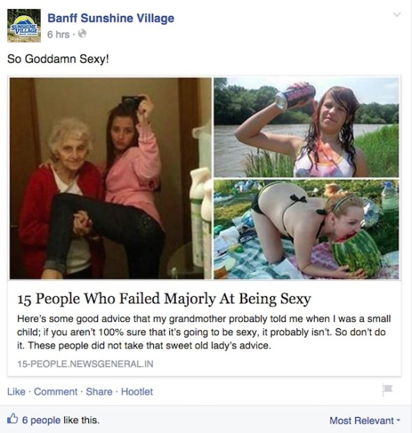 Banff Sunshine VIllages Facebook today...