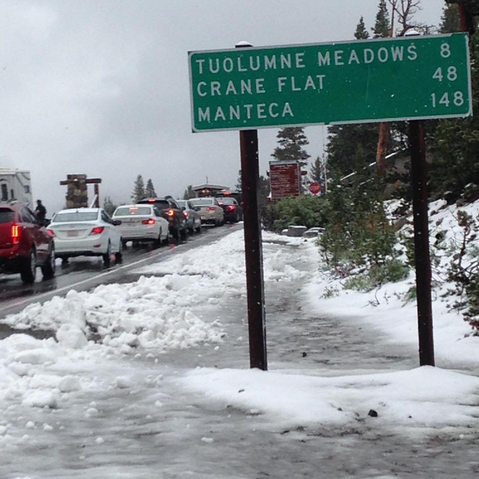 Tioga Pass, CA snow today. photo: caltrans