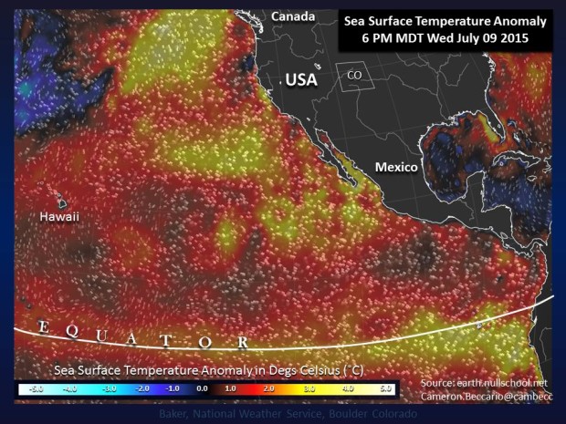 Unusually warm water in the Eastern Pacific has been causing our Thunderstorms.