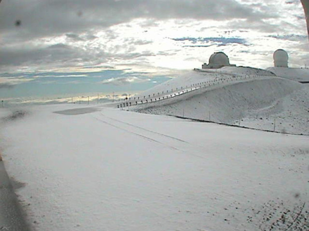 Snow on 13,800 Mauna Kea in Hawaii yesterday.