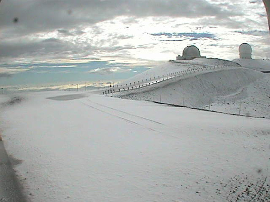 Snow on 13,800 Mauna Kea in Hawaii yesterday.